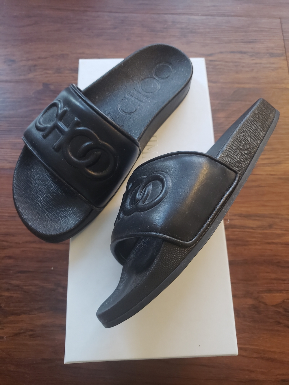 Jimmy Choo Black Logo Slide Sandals Size 36 Quiet Luxury Designer